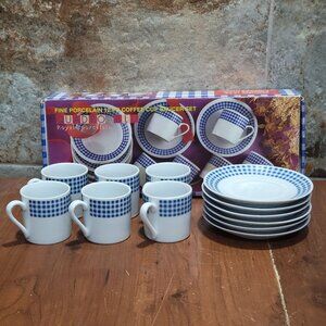 Vintage Quadro Blu Royal Porcelain 12 Pc Coffee Cup Saucer Set